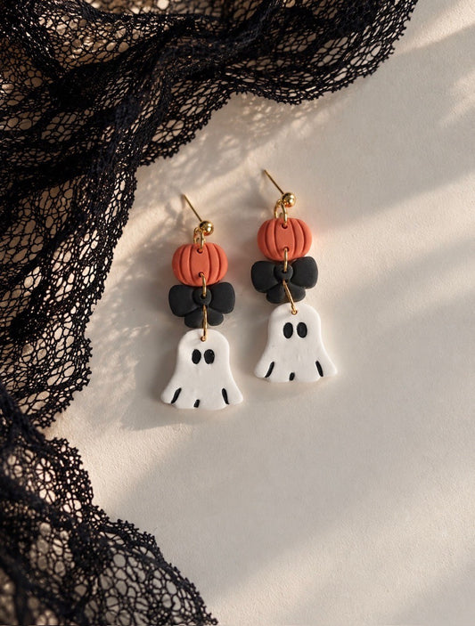 Pumpkin, Bow, Ghost Trio Dangle