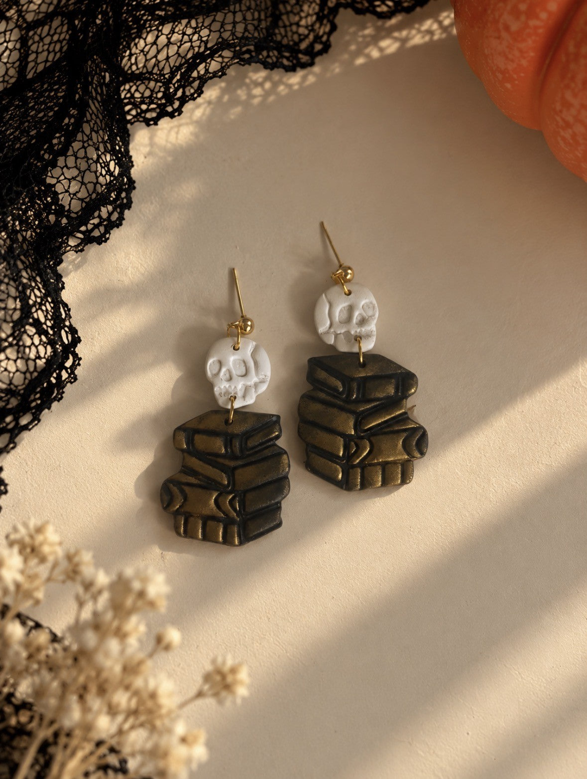 Skull + Vintage Books Dangle