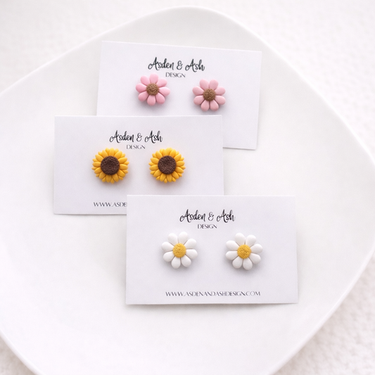 Flower Studs | Pink Daisy | Sunflower | White Daisy