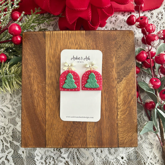Christmas Tree + White Bow Dangle